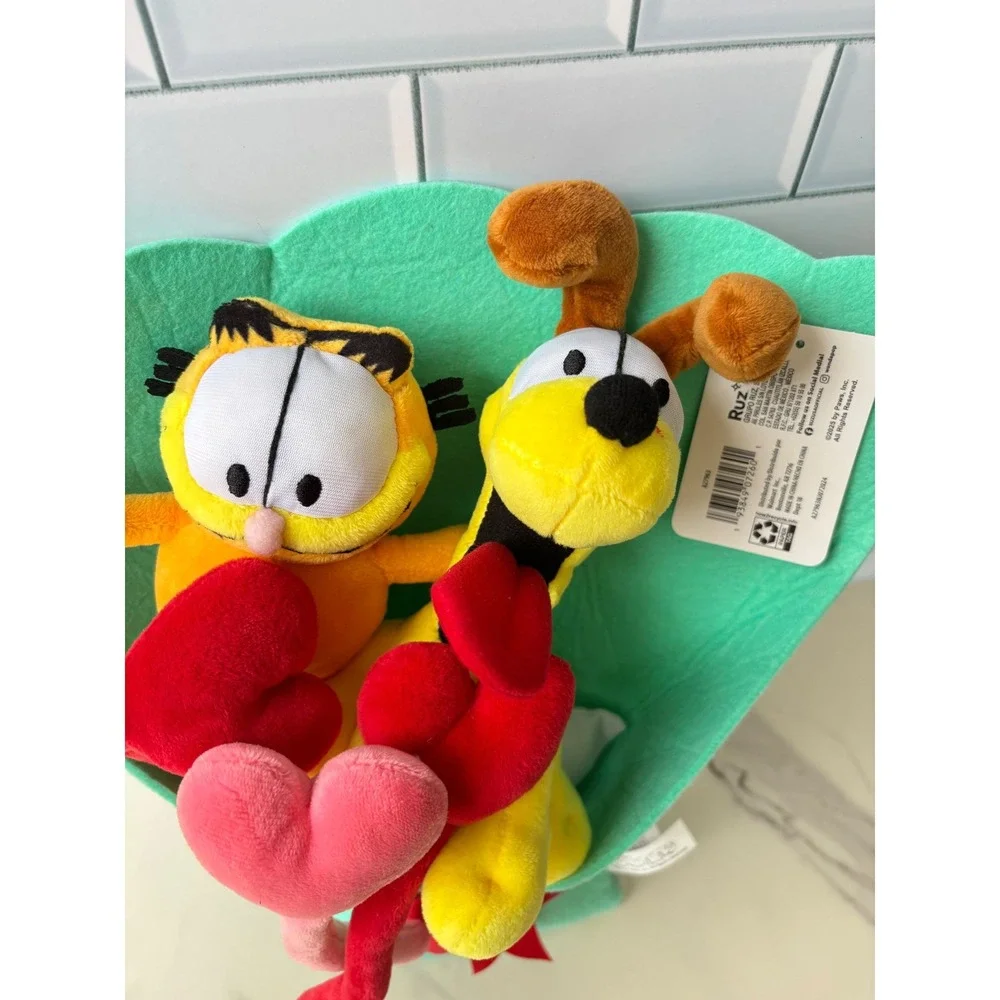 Garfield and Odie Plush Bouquet Teal‎ Felt Wrap Hearts Valentine Gift New